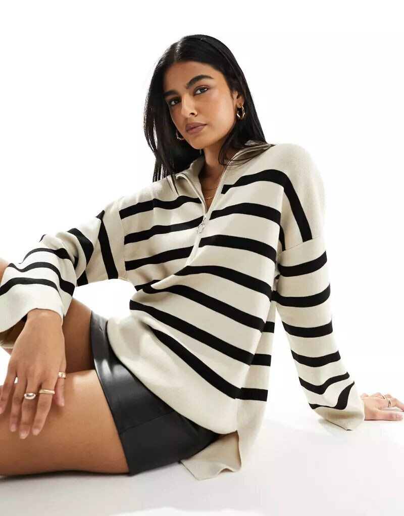 Свитер объектной вязки с черными и кремовыми полосками и вырезом на молнии Object
Свитер объектной вязки с черными и кремовыми полосками и вырезом на молнии Object