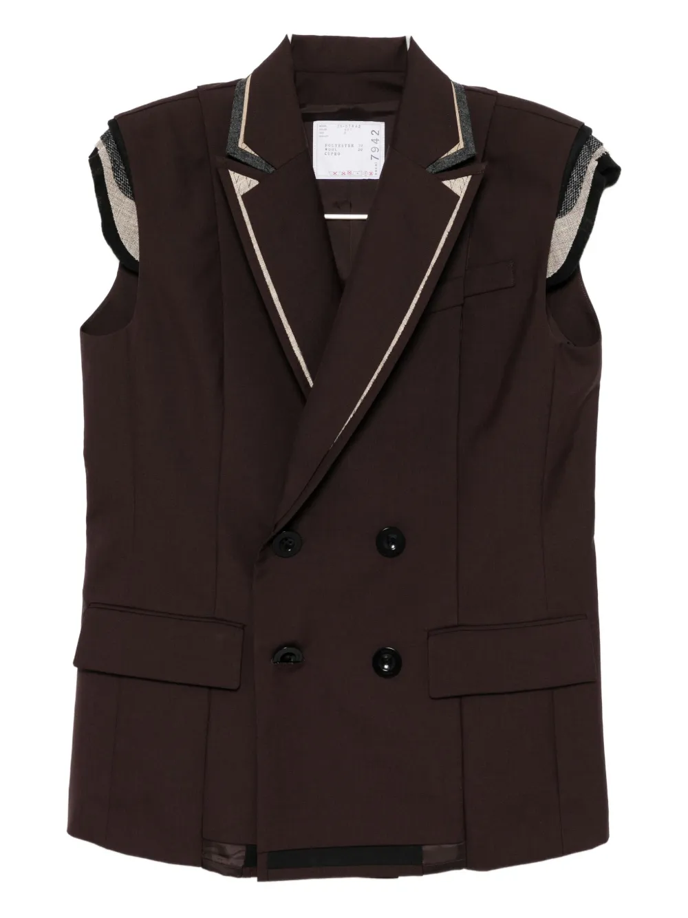 Двубортный жилет SACAI, коричневый
Двубортный жилет SACAI, коричневый