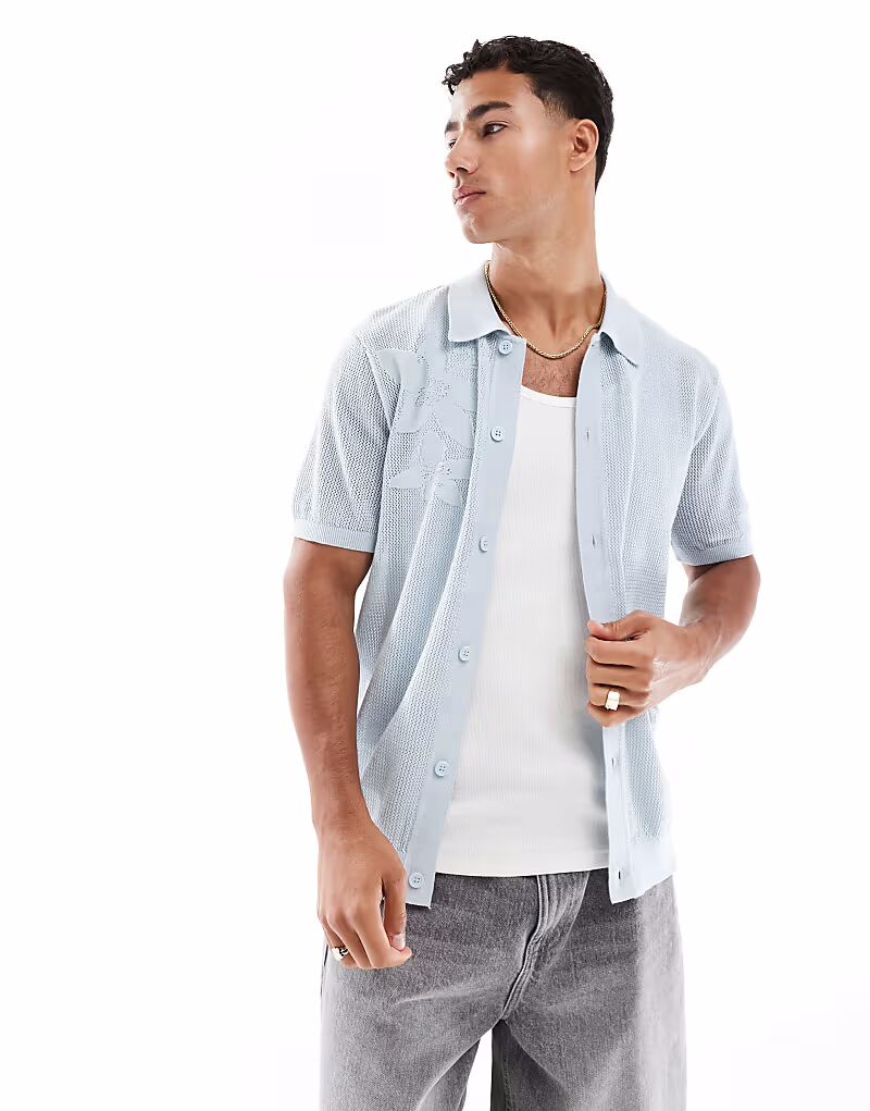 Трикотажная рубашка с цветочным принтом светло-голубого цвета River Island
Трикотажная рубашка с цветочным принтом светло-голубого цвета River Island