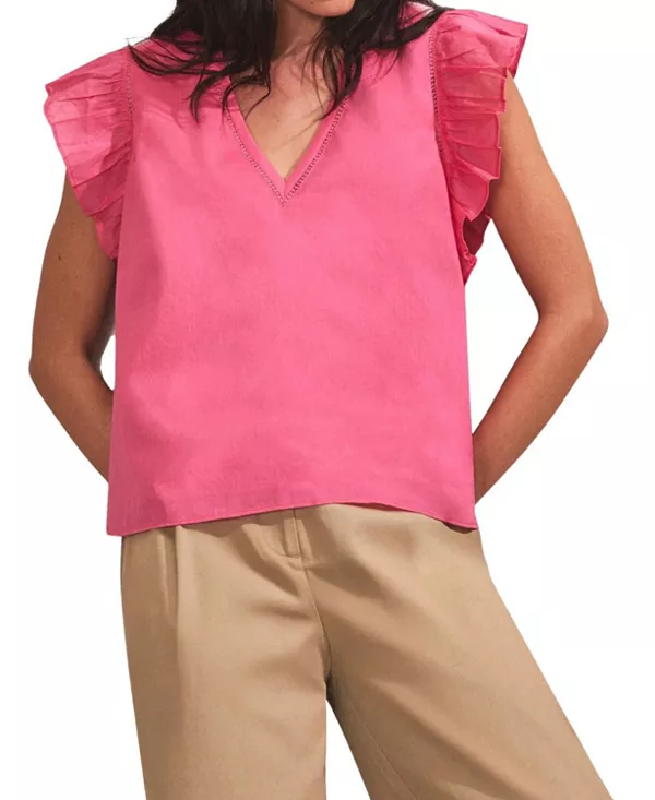 Топ из хлопка с оборками на рукавах Ro&Zo, розовый
Топ из хлопка с оборками на рукавах Ro&Zo, розовый