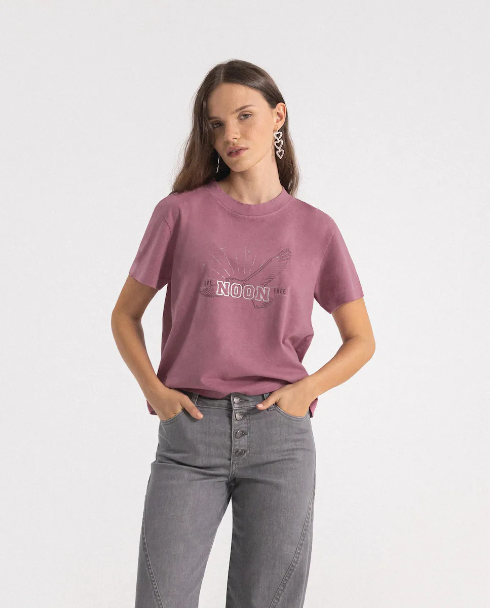 Женская футболка с короткими рукавами и круглым вырезом с принтом спереди Noon, розовый
Женская футболка с короткими рукавами и круглым вырезом с принтом спереди Noon, розовый