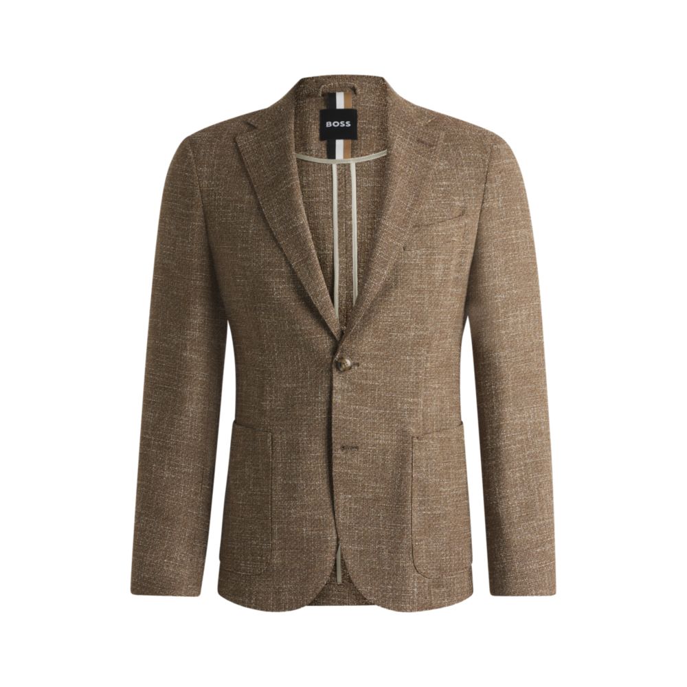 Приталенный блейзер из эластичного твида с микроузором BOSS, темно-коричневый
Приталенный блейзер из эластичного твида с микроузором BOSS, темно-коричневый