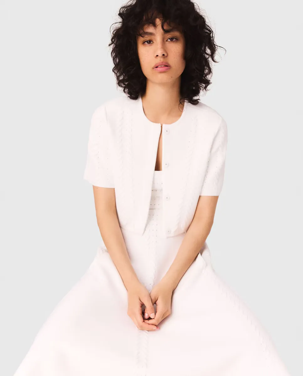 Женский короткий кардиган с плетеными деталями Maje, белый
Женский короткий кардиган с плетеными деталями Maje, белый