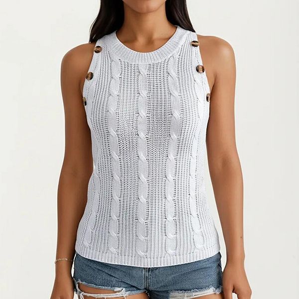 Женский безрукавный топ с косичками, пуговицами на плечах и резинкой по низу Anna-Kaci, White
Женский безрукавный топ с косичками, пуговицами на плечах и резинкой по низу Anna-Kaci, White