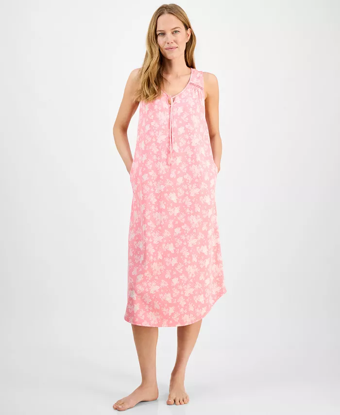 Женская хлопковая ночная сорочка без рукавов с завязками на шее Charter Club, розовый
