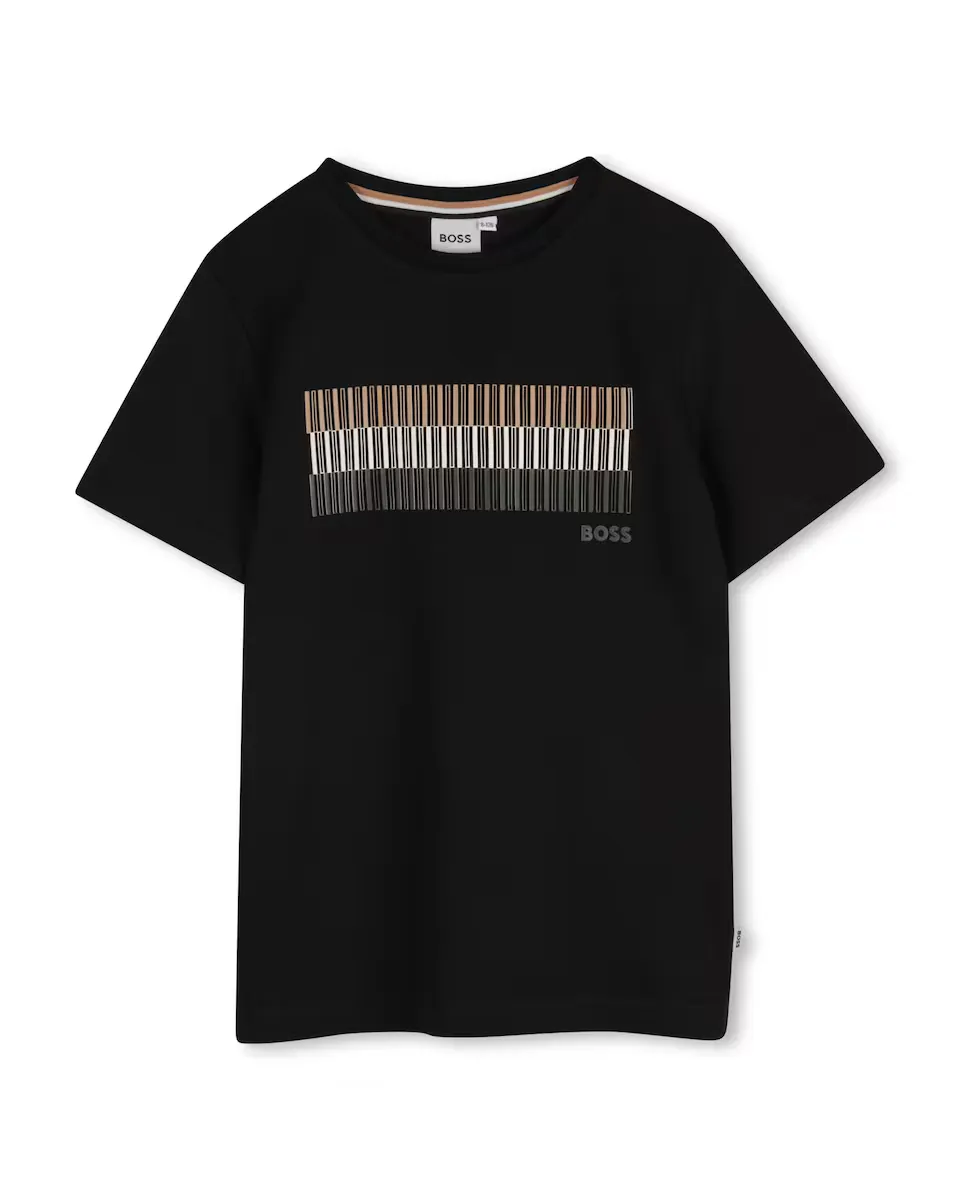 Футболка из хлопка для мальчиков с трехцветной полосой спереди BOSS Kidswear, чёрный
Футболка из хлопка для мальчиков с трехцветной полосой спереди BOSS Kidswear, чёрный