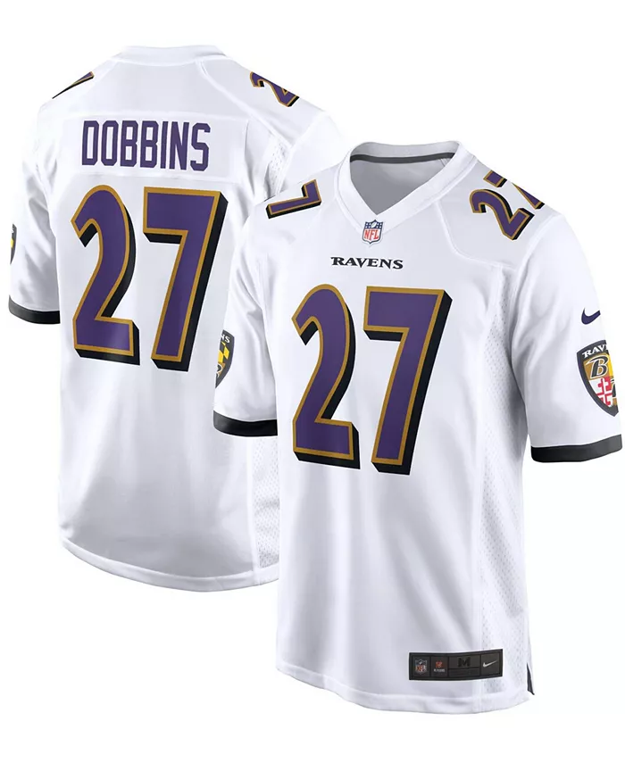 Мужская игровая футболка J.K. Dobbins Baltimore Ravens Nike, белый 
Мужская игровая футболка J.K. Dobbins Baltimore Ravens Nike, белый