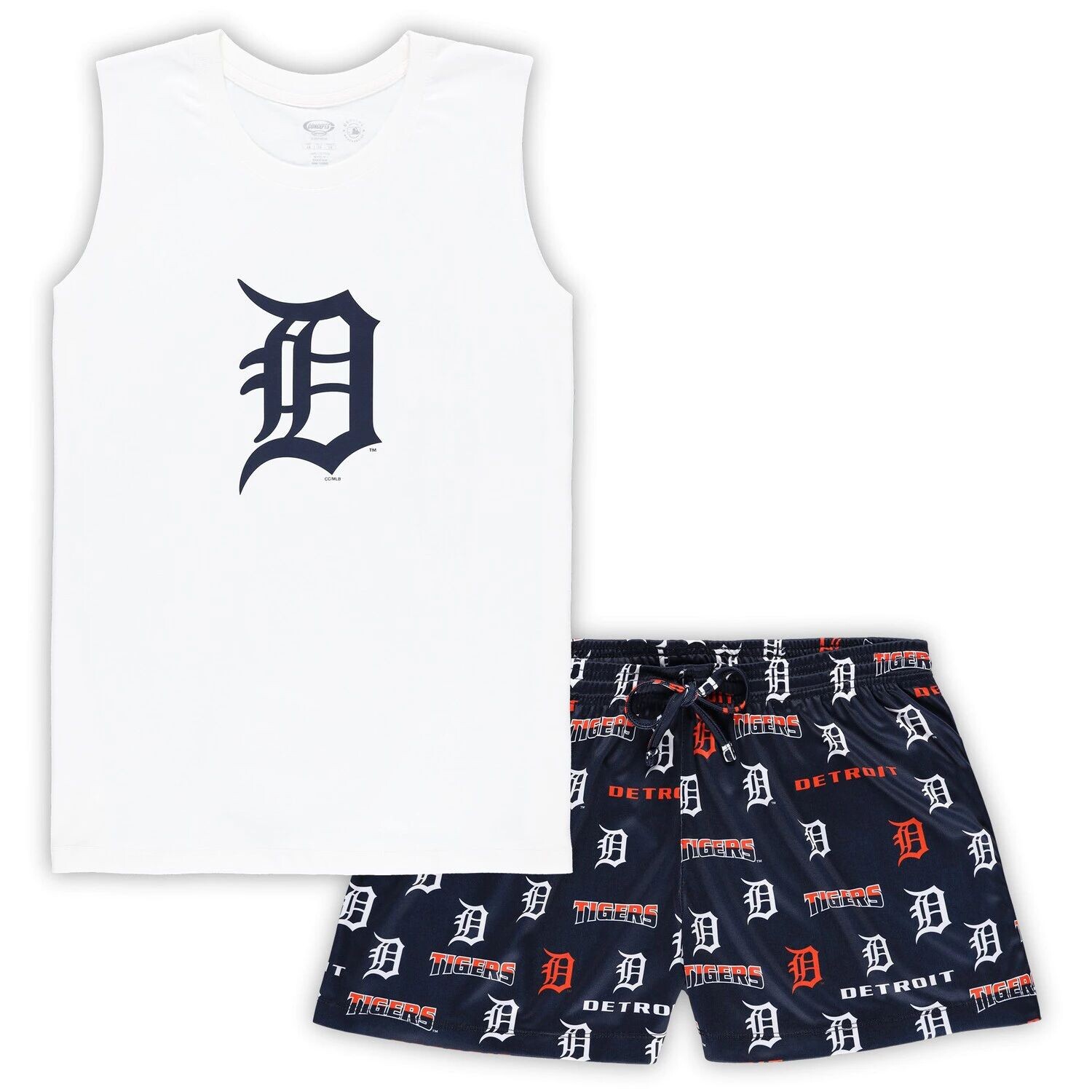 Женский спортивный комплект белого/темно-синего цвета Detroit Tigers плюс размер майка и шорты для сна
Женский спортивный комплект белого/темно-синего цвета Detroit Tigers плюс размер майка и шорты для сна