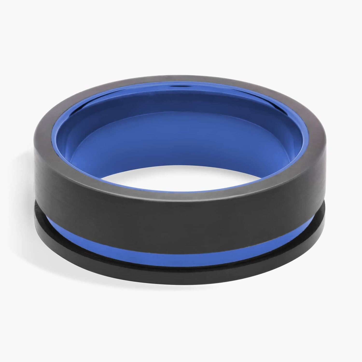 Асимметричное черно-синее обручальное кольцо с гравировкой из вольфрама (8 мм) Blue Nile