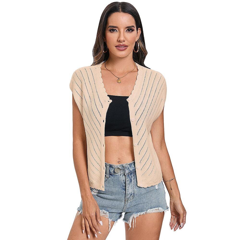 Женский вязаный свитер без рукавов с v-образным вырезом, жилет, повседневный однотонный топ на бретелях MISSKY, цвет Apricot 
Женский вязаный свитер без рукавов с v-образным вырезом, жилет, повседневный однотонный топ на бретелях MISSKY, цвет Apricot