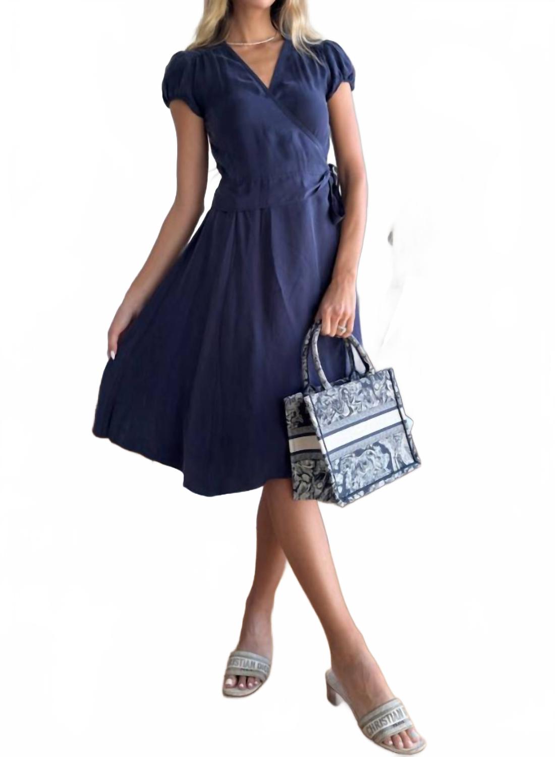 V-образный вырез платье-комбинация из купро в цвете морской волны Mint, темно-синий