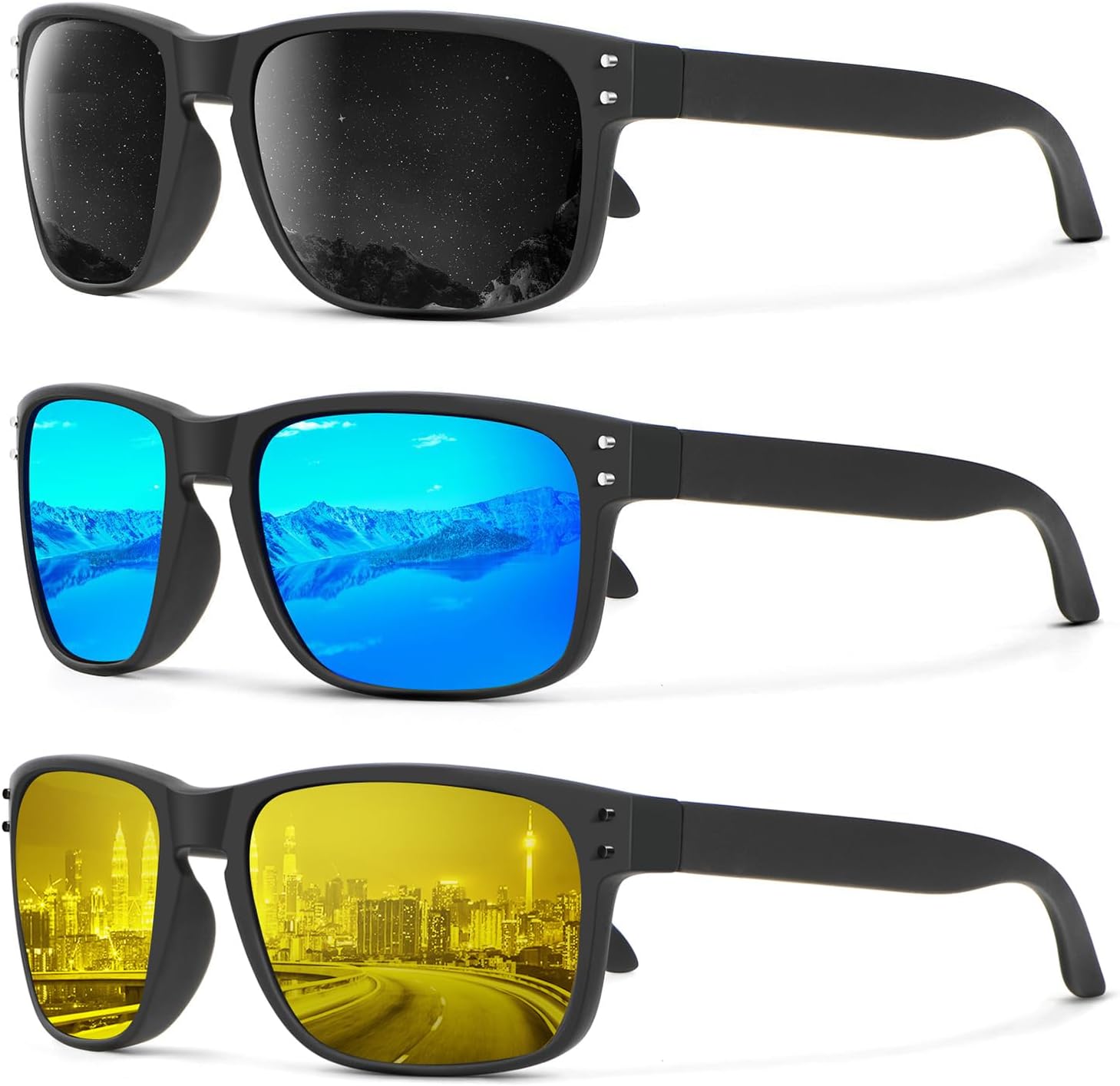 Поляризованные солнцезащитные очки KALIYADI для мужчин и женщин в винтажном стиле, подходят для рыбалки, бега, вождения и защиты от УФ-излучения, (3 Pack) Grey & Black Rivet/Blue & Silver Rivet/Night Vision
Поляризованные солнцезащитные очки KALIYADI для мужчин и женщин в винтажном стиле, подходят для рыбалки, бега, вождения и защиты от УФ-излучения, (3 Pack) Grey & Black Rivet/Blue & Silver Rivet/Night Vision