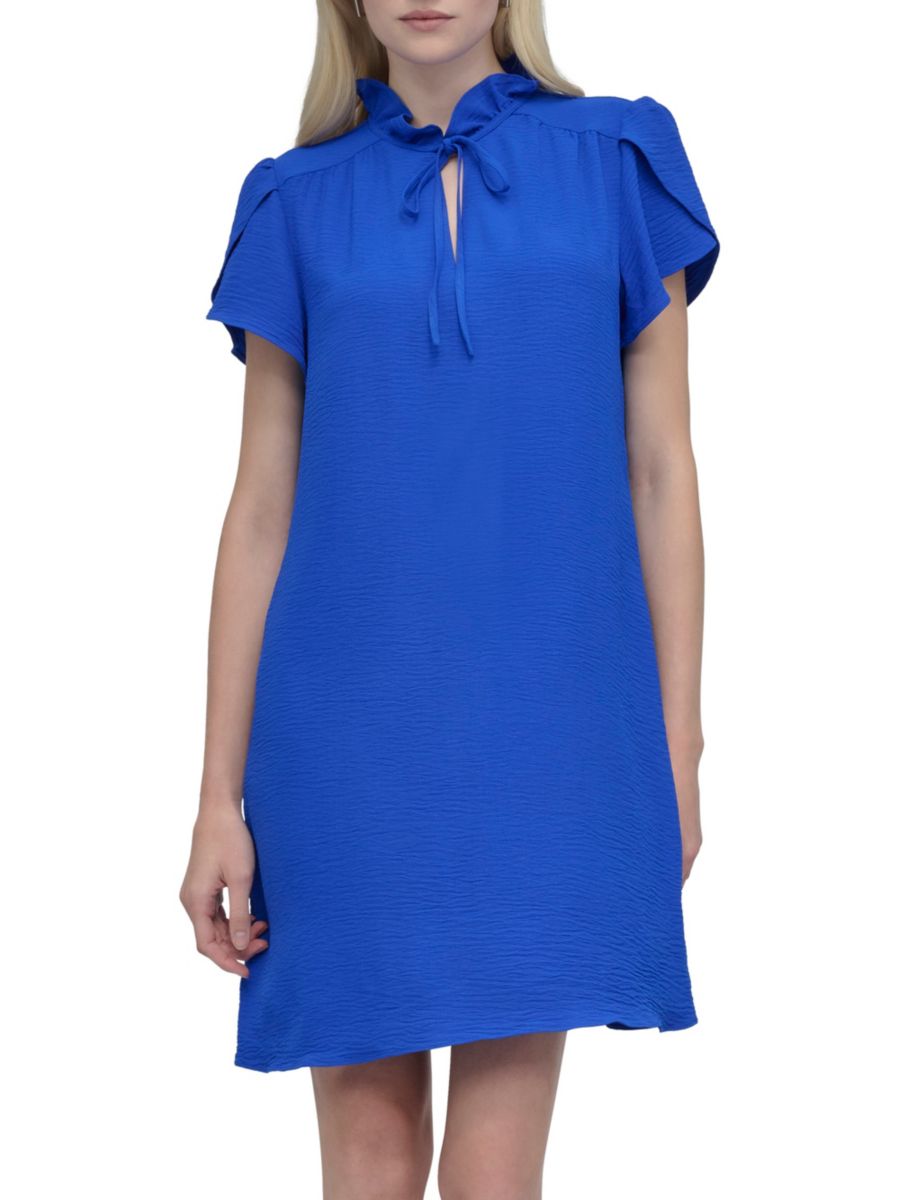 Мини-платье с воротником-стойкой и рукавами-конвертами DKNY, цвет Cosmic Blue 
Мини-платье с воротником-стойкой и рукавами-конвертами DKNY, цвет Cosmic Blue