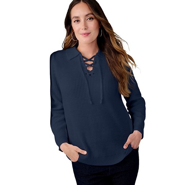 Женский свитер с воротником и шнуровкой Jessica London
Женский свитер с воротником и шнуровкой Jessica London