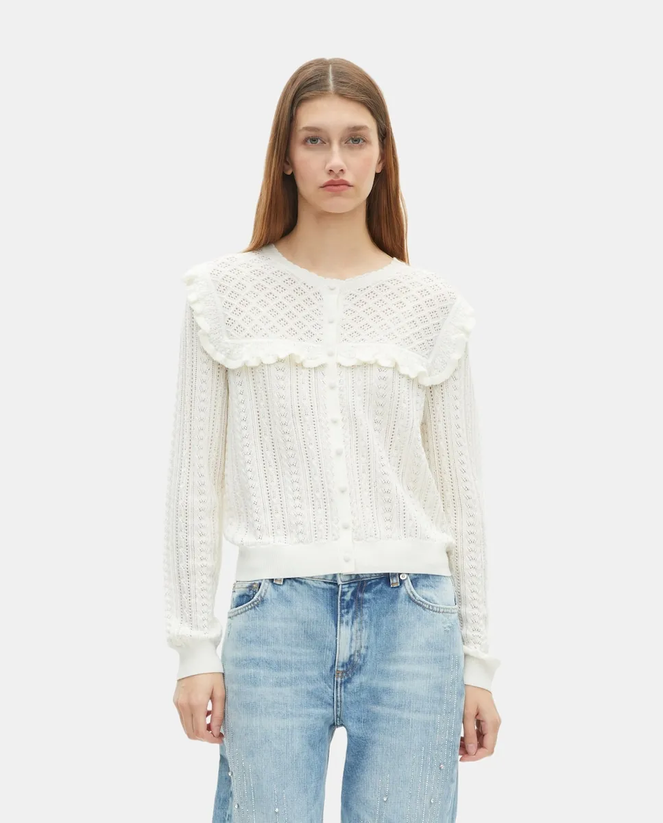 Женская вязаная куртка с рюшами из мериносовой шерсти The Kooples, белый
Женская вязаная куртка с рюшами из мериносовой шерсти The Kooples, белый