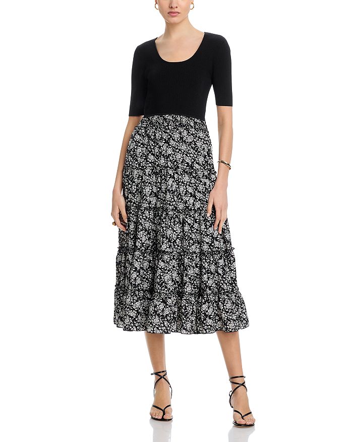 Платье с V-образным вырезом и рукавом три четверти в рубчик T Tahari, черный
Платье с V-образным вырезом и рукавом три четверти в рубчик T Tahari, черный