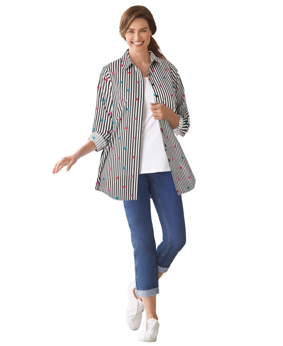 Рубашка с длинным рукавом идеального размера для полных женщин Woman Within, Heart stripe black multi
Рубашка с длинным рукавом идеального размера для полных женщин Woman Within, Heart stripe black multi