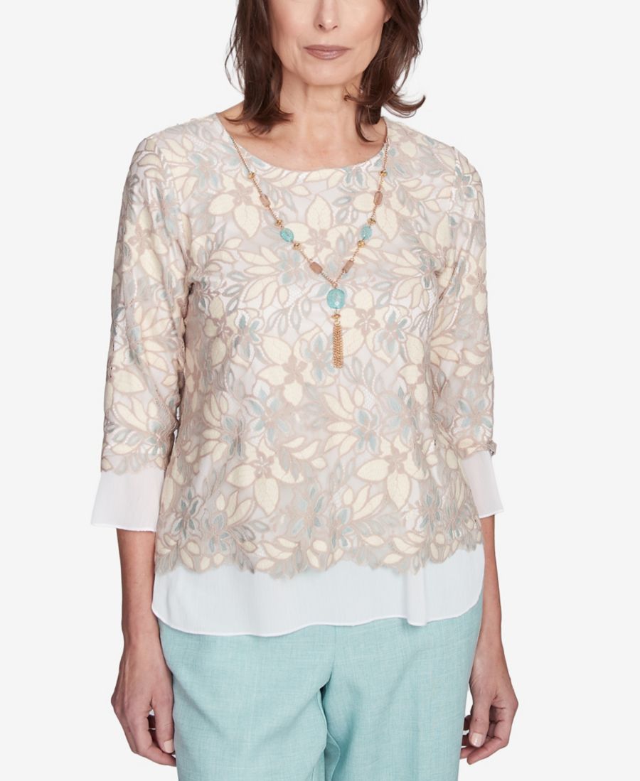 Женский топ с цветочным кружевом и плетеной отделкой Кенсингтонские сады и ожерельем Alfred Dunner, Neutral Multi
Женский топ с цветочным кружевом и плетеной отделкой Кенсингтонские сады и ожерельем Alfred Dunner, Neutral Multi