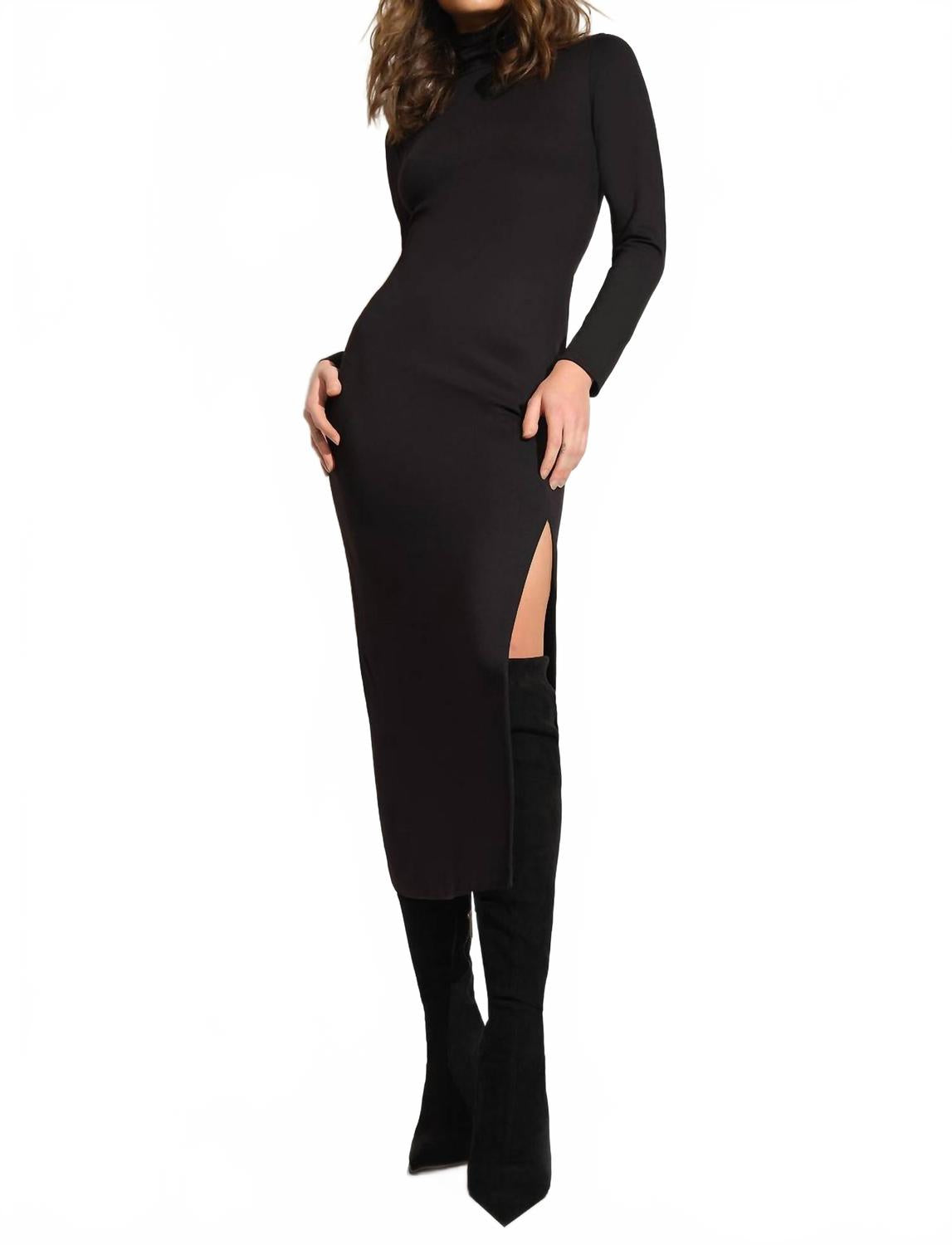 Черное платье-водолазка с длинными рукавами и разрезом Susana Monaco
Черное платье-водолазка с длинными рукавами и разрезом Susana Monaco