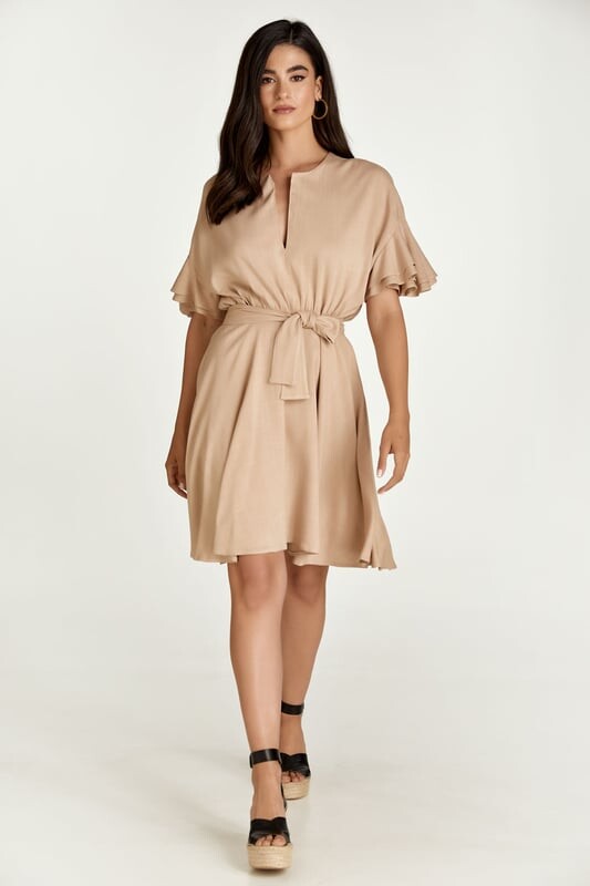 Бежевое платье с рюшами на рукавах Conquista, желтый
Бежевое платье с рюшами на рукавах Conquista, желтый