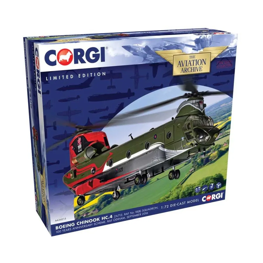 Boeing Chinook HC.4 ZA712 - эскадрилья RAF № 19 (B) - схема 100-летнего юбилея (ограниченное издание), Aviation Archive (Corgi Classics) (1:72)
Boeing Chinook HC.4 ZA712 - эскадрилья RAF № 19 (B) - схема 100-летнего юбилея (ограниченное издание), Aviation Archive (Corgi Classics) (1:72)