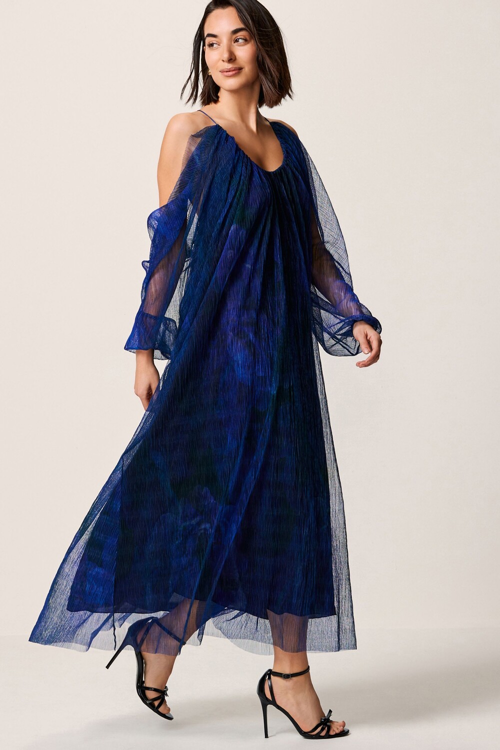 Платье макси на бретелях из сетки со сборками Next, синий
Платье макси на бретелях из сетки со сборками Next, синий