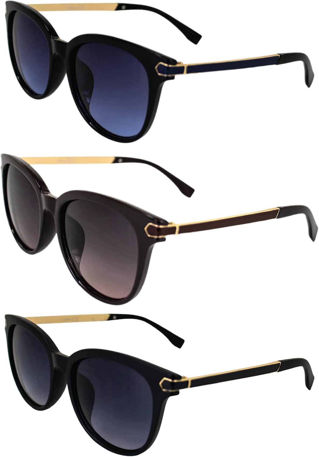 Солнцезащитные очки AlterImage Allure Fashion Retro для женщин, 3 пары, черная и коричневая оправа, двухцветные металлические дужки и градиентные сине-коричневые дымчатые линзы, Black-blue/Brown-brown/Black-smoke
Солнцезащитные очки AlterImage Allure Fashion Retro для женщин, 3 пары, черная и коричневая оправа, двухцветные металлические дужки и градиентные сине-коричневые дымчатые линзы, Black-blue/Brown-brown/Black-smoke