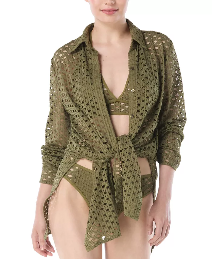 Женская вязаная туника-парео для пляжа Carmen Marc Valvo, зеленый 
Женская вязаная туника-парео для пляжа Carmen Marc Valvo, зеленый