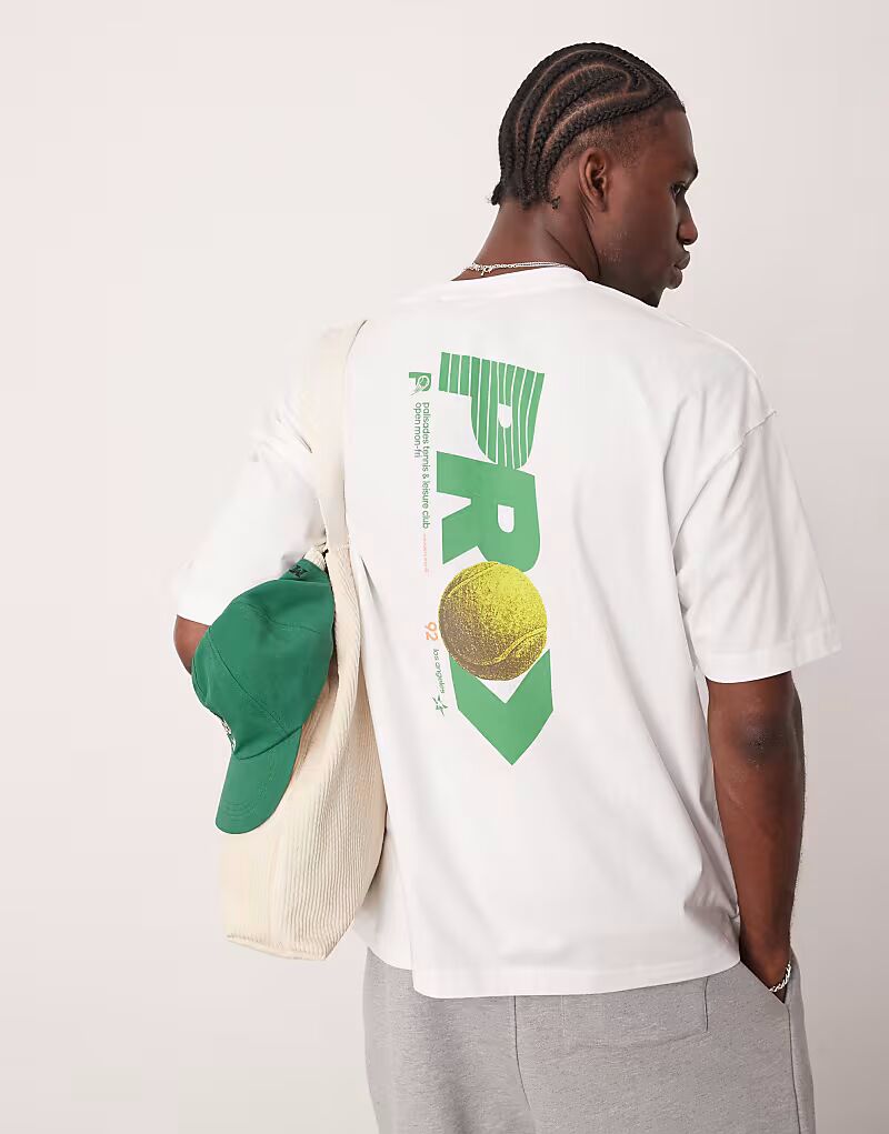 Футболка свободного кроя ASOS DESIGN со спортивной графикой белого цвета 
Футболка свободного кроя ASOS DESIGN со спортивной графикой белого цвета