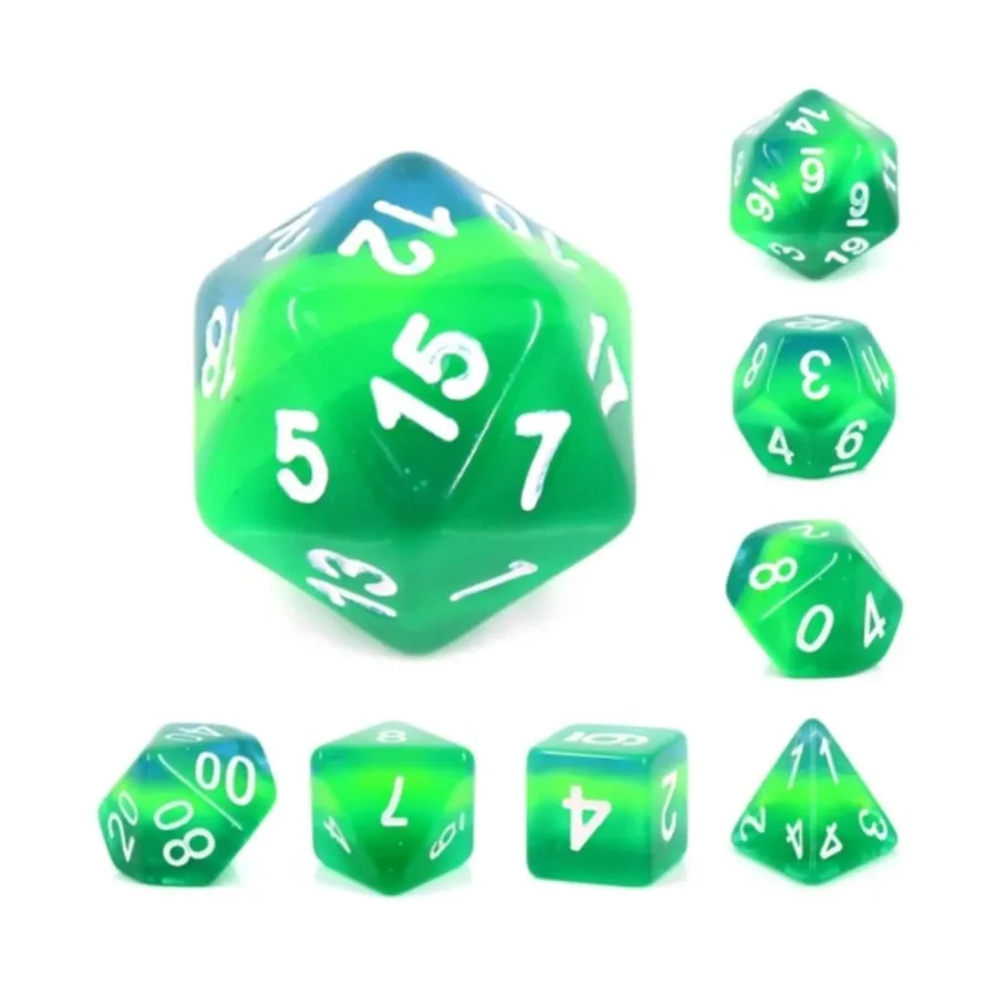 Набор Poly — панцирь черепахи с белым (7), Dice Sets - Resin/Acrylic - Blue, Green, & Purple (Foam Brain Games)
Набор Poly — панцирь черепахи с белым (7), Dice Sets - Resin/Acrylic - Blue, Green, & Purple (Foam Brain Games)