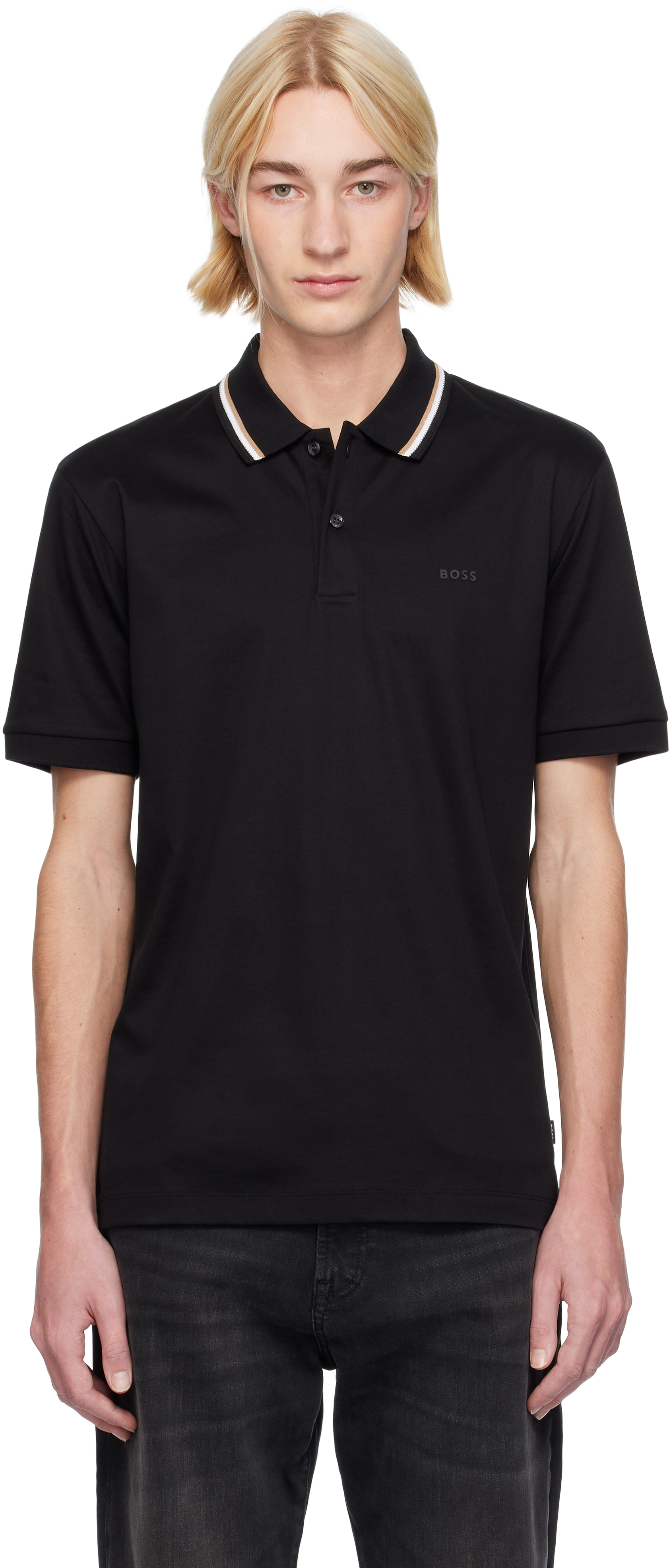 Поло облегающего кроя BOSS, черный
Поло облегающего кроя BOSS, черный