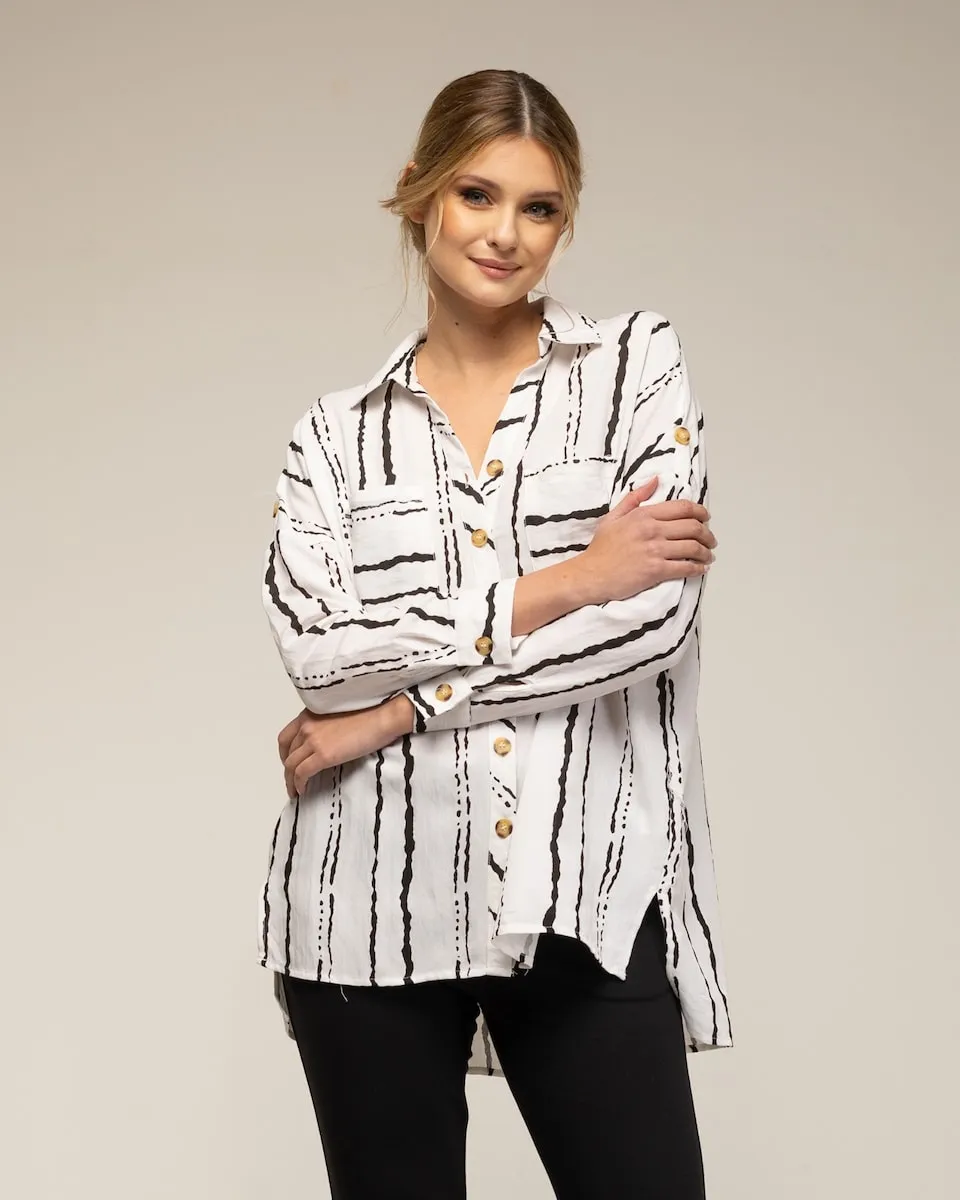 Женская льняная рубашка с полосками и карманами Tantra, черный 
Женская льняная рубашка с полосками и карманами Tantra, черный