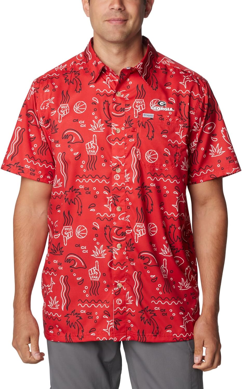 Columbia Men's CLG Super Slack Tide рубашка, Uga - Bright Red Fish Fan Print
Columbia Men's CLG Super Slack Tide рубашка, Uga - Bright Red Fish Fan Print