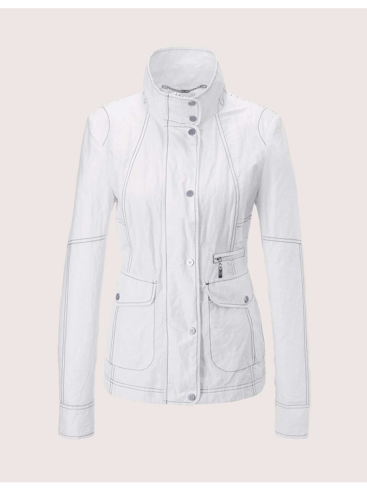 MADELEINE Спортивная хлопковая куртка со стоячим воротником белого цвета
MADELEINE Спортивная хлопковая куртка со стоячим воротником белого цвета