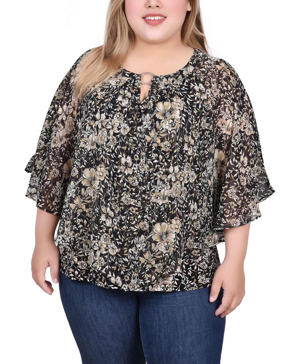 Шифоновый топ-пончо больших размеров с кольцом NY Collection
Шифоновый топ-пончо больших размеров с кольцом NY Collection