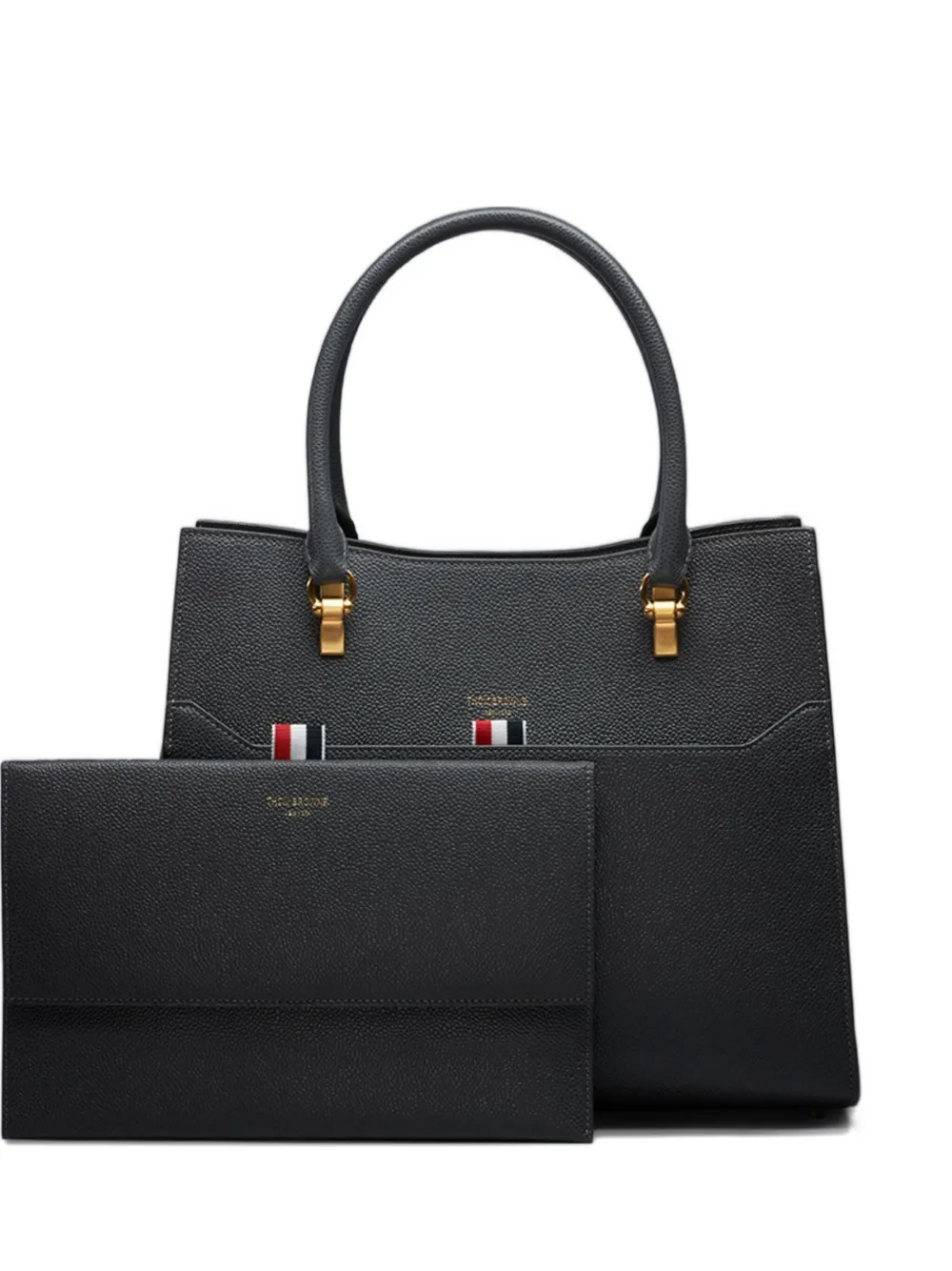 Большая кожаная сумка-тоут золотистого цвета с застежкой THOM BROWNE, серый
Большая кожаная сумка-тоут золотистого цвета с застежкой THOM BROWNE, серый