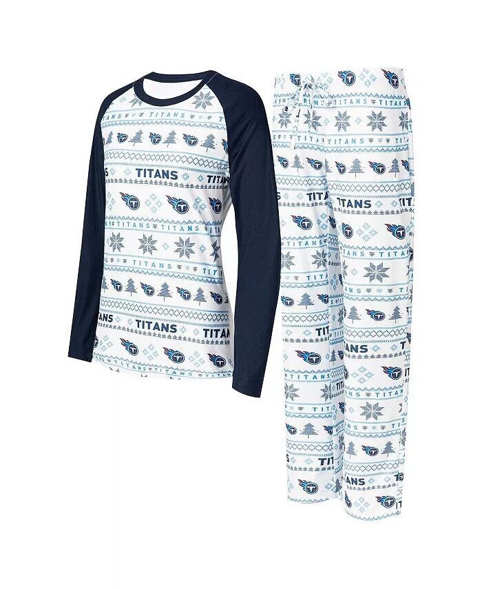 Женский комплект для сна: белая, темно-синяя футболка Tennessee Titans с мишурой и брюками реглан с длинными рукавами Concepts Sport, белый
Женский комплект для сна: белая, темно-синяя футболка Tennessee Titans с мишурой и брюками реглан с длинными рукавами Concepts Sport, белый
