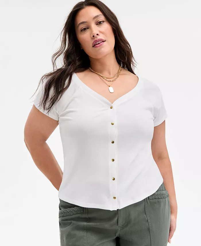 Модная футболка на пуговицах больших размеров On 34th, белый
Модная футболка на пуговицах больших размеров On 34th, белый