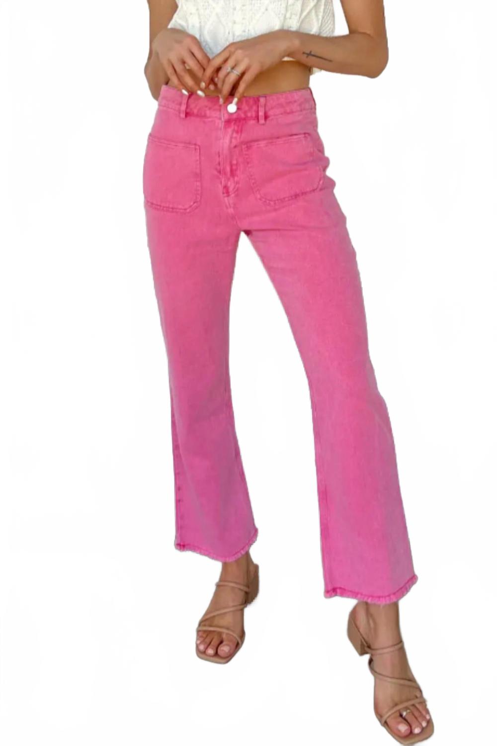 Розовые укороченные джинсы-клеш с рваным краем Shiying Fashion
Розовые укороченные джинсы-клеш с рваным краем Shiying Fashion