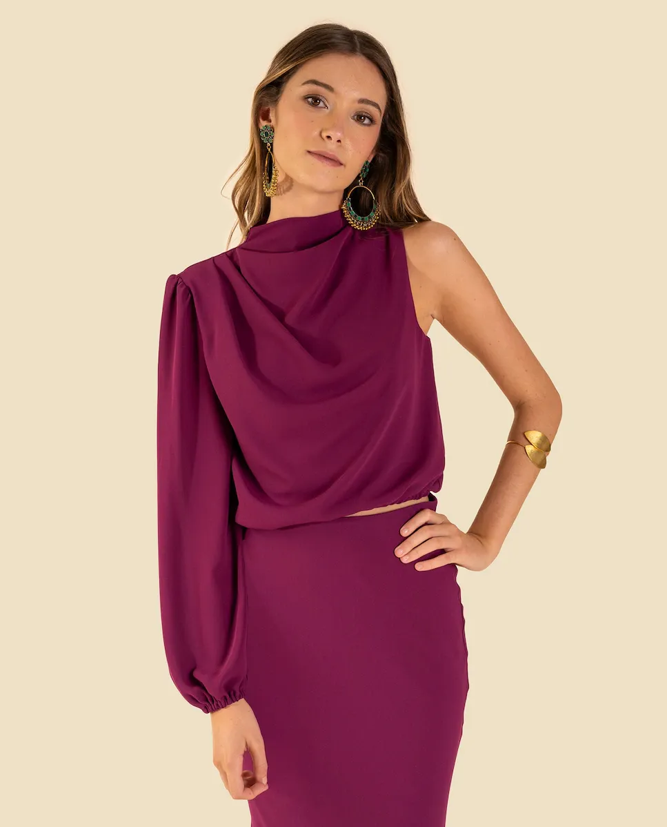 Асимметричная женская блузка с высоким воротником The-Are, фиолетовый
Асимметричная женская блузка с высоким воротником The-Are, фиолетовый