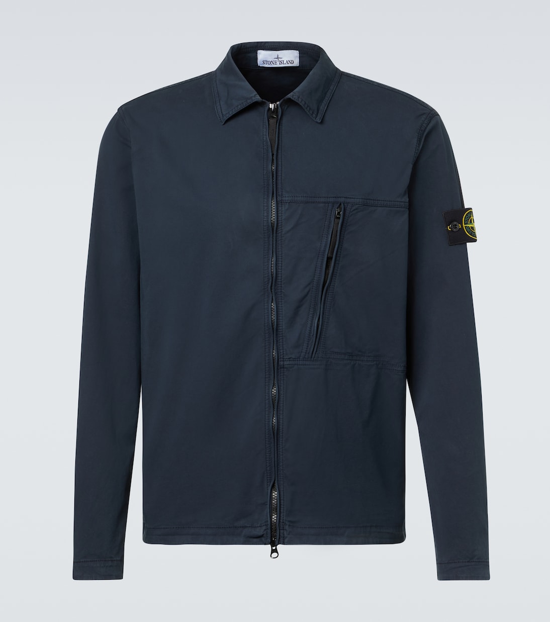 Рубашка из хлопчатобумажной саржи на молнии Stone Island, Navy Blue 
Рубашка из хлопчатобумажной саржи на молнии Stone Island, Navy Blue