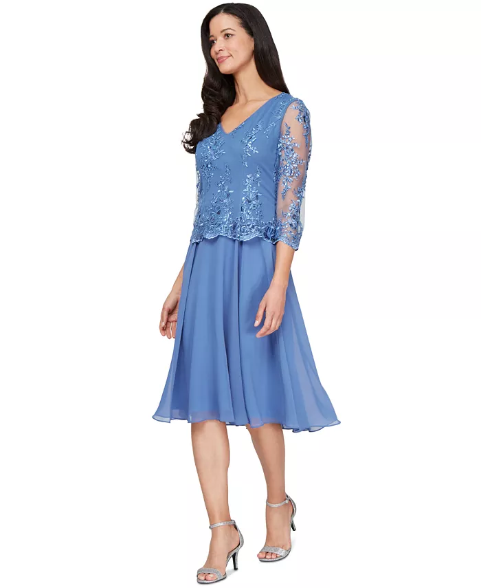 Миниатюрное шифоновое платье с V-образным вырезом и рукавами 3/4 Alex Evenings, синий
Миниатюрное шифоновое платье с V-образным вырезом и рукавами 3/4 Alex Evenings, синий