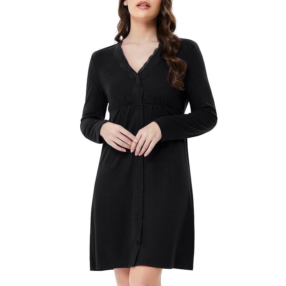 Женские ночные рубашки с длинным рукавом на пуговицах, пижамы, кружевные рубашки для сна с V-образным вырезом MISSKY, черный
Женские ночные рубашки с длинным рукавом на пуговицах, пижамы, кружевные рубашки для сна с V-образным вырезом MISSKY, черный