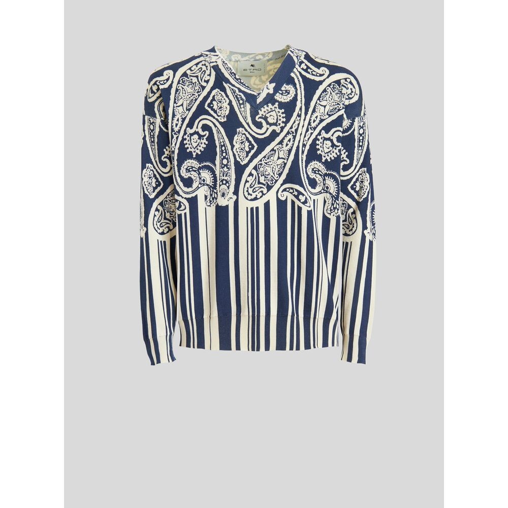 Полосатый хлопковый джемпер с пейсли Etro, синий
Полосатый хлопковый джемпер с пейсли Etro, синий