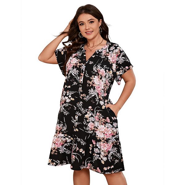 Платье мини с принтом, V-образным вырезом и карманами Plus size Boddysize, Black
Платье мини с принтом, V-образным вырезом и карманами Plus size Boddysize, Black