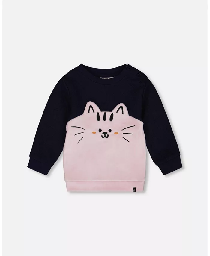 Длинный топ из двух материалов для девочек, темно-синий, с котом – для малышей|детей Deux par Deux 
Длинный топ из двух материалов для девочек, темно-синий, с котом – для малышей|детей Deux par Deux