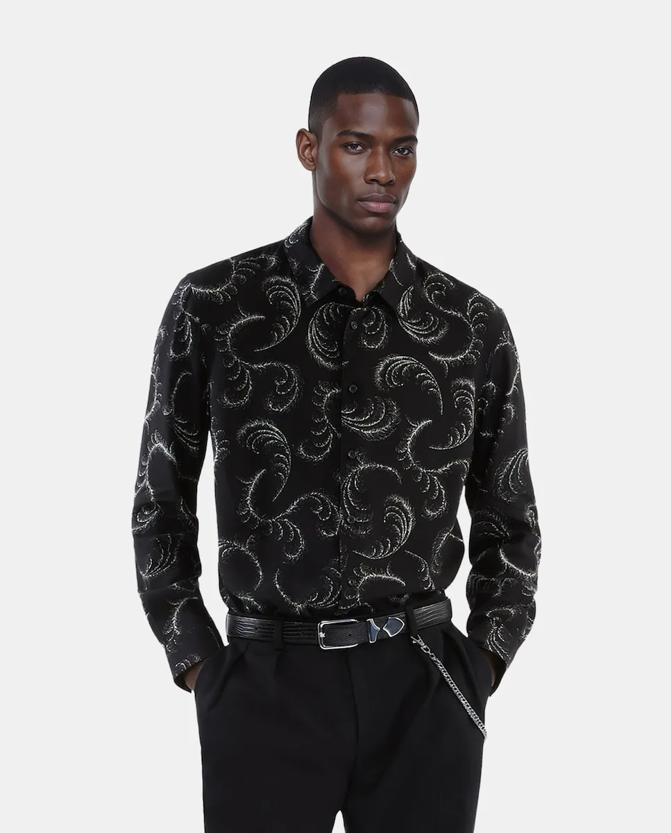 Мужская рубашка с длинным рукавом, принт перья The Kooples, черный
Мужская рубашка с длинным рукавом, принт перья The Kooples, черный