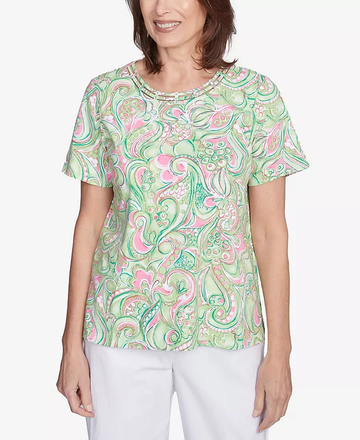 Женский топ с абстрактным узором и круглым вырезом Alfred Dunner, зеленый
Женский топ с абстрактным узором и круглым вырезом Alfred Dunner, зеленый
