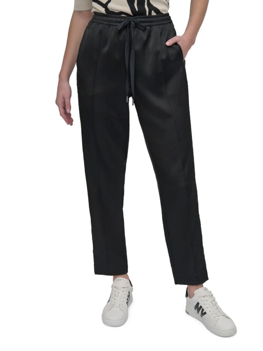 Прямые тканые брюки в полоску под смокинг DKNY, черный
Прямые тканые брюки в полоску под смокинг DKNY, черный