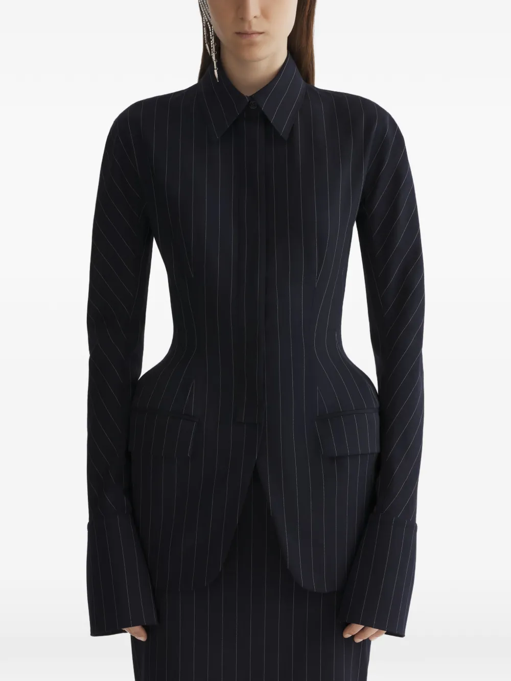 Блейзер в тонкую полоску Mugler, черный
Блейзер в тонкую полоску Mugler, черный